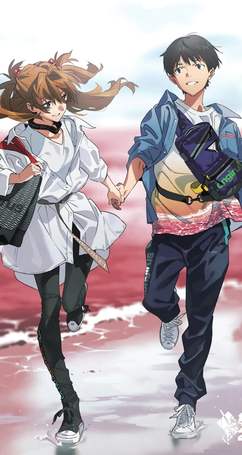 热门牵手 霓虹 福音战士 动漫男孩 动漫女孩 EVA 新世纪福音战士 碇真嗣 明日香 手机 高清壁纸 6846×8670