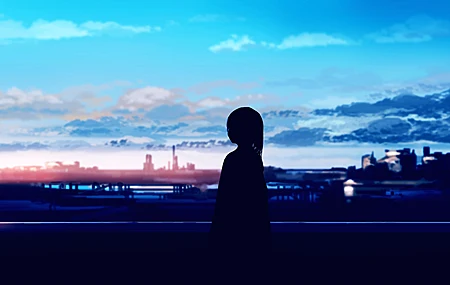 长发 站立 数字艺术 剪影 阳光 天空 4K高清壁纸 5640×2400