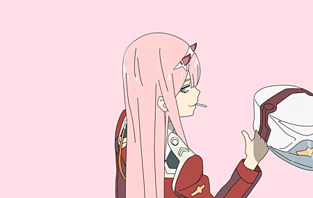 绝美粉红色的头发 帽子 动漫女孩 制服 简单的背景 粉红色的背景 极简主义 零零二号 弗兰的亲爱的 国家队 壁纸 7680×4320