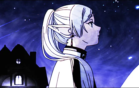 白发 马尾辫 星星 动漫女孩 尖耳朵 耳环 天空 夜晚 流星 壁纸 3840×2160