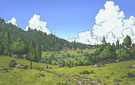 治愈 唯美 天空 草地 红帽子 简单背景 蓝色 绿色 巫师 自然 森林 桌面壁纸 3840×2160