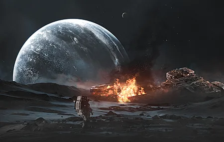 宇航员 数字艺术 插图 空间 科幻 小说 行星 月球 星星 壁纸 3840×2400