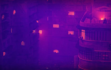 高清紫色 粉色 建筑 灯光 低光 数字艺术 壁纸 6827×3840