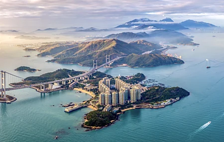 唯美自然 风景 云 天空 山脉 桥梁 船 水 海 城镇 建筑 摩天大楼 无人机 照片 远景 诺亚方舟 手机壁纸 7216×4810