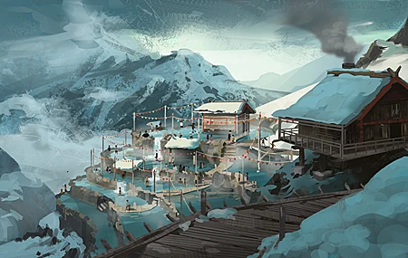 绝美白雪 覆盖 山脉 房屋 烟雾 数字艺术 无水印壁纸 3840×2160
