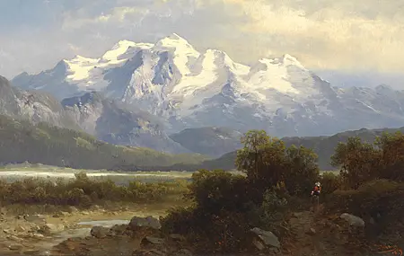 绘画 山脉 树木 湖泊 雪山 自然 风景 壁纸 4573×2828