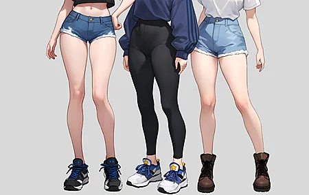 大腿 动漫 女孩 极简主义 简单背景 灰色背景 短裤 牛仔 紧身裤 4K高清壁纸 3840×2160