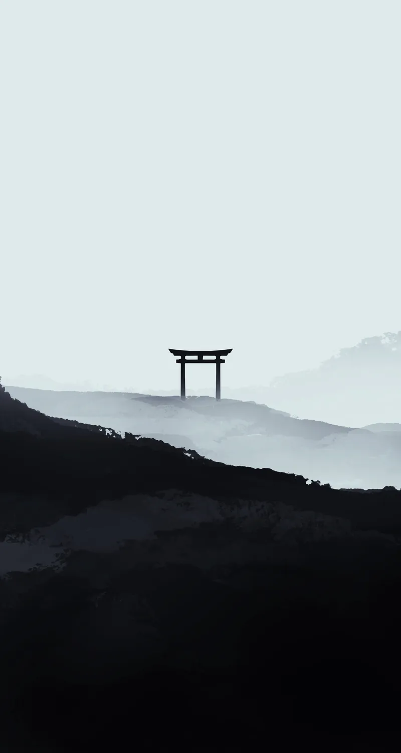 数字艺术 艺术品 插图 风景 单色 极简主义 鸟居 山脉 数字 绘画 手机 4K高清壁纸 4000×4000
