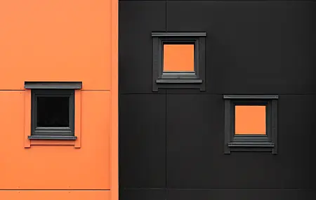 黑色 橙色 窗户 极简主义 对比 建筑 壁纸 5120×3413