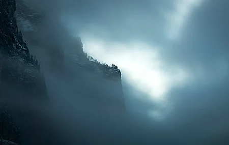 自然 山脉 树木 岩石 黑暗 薄雾 手机壁纸 3840×2160