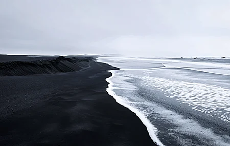 超清海岸 大海 波浪 黑暗 极简主义 自然 黑色 沙子 桌面壁纸 3840×2400