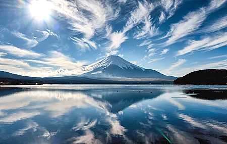 自然 风景 云 天空 太阳 湖泊 倒影 鸭子 树木 山丘 光线 镜头 耀斑 水 波纹 湖 高清壁纸 3840×2160