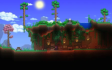 唯美Terraria 艺术 天空 云 树 草 手机壁纸 3840×2160