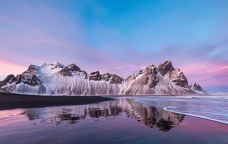 精选自然 风景 山脉 雪 云 天空 黑沙 波浪 水 高清壁纸 3840×2160