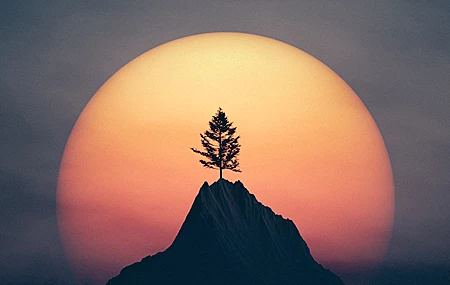 热门数字艺术 艺术品 插图 数字 绘画 风景 日落 太阳 树木 山顶 高清壁纸 3840×2160