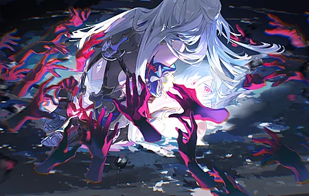手 红眼 白发 长发 动漫 女孩 本岛 星铁 倒影 水 壁纸 4800×2700