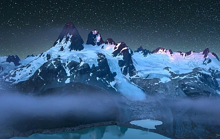 摄影 风景 自然 夜 山 雾 天空 星星 星空 雪 湖水 环境 雪山 山顶 繁星 银河 壁纸 5478×3081