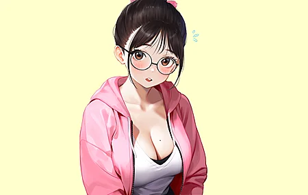 绝美马尾辫 动漫 女孩 简单 背景 脸红 眼镜 部 桌面壁纸 3840×2160