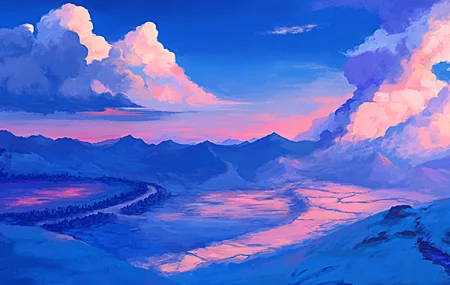 数字艺术 插图 数字绘画 风景 自然 蓝色 云山 手机壁纸 3840×2160