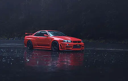 汽车 红色 雨 黑暗 背景 发动机 正视图 头灯 简单背景 车辆 红色汽车 倒影 壁纸 3840×2558