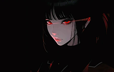 热门暗黑 少女 红色眼睛 黑色背景 回眸 回头 黑色头发 高清壁纸 3840×2160