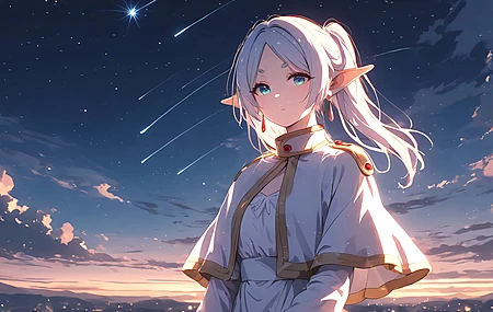 芙莉莲 星光 精灵耳朵 尖耳朵 马尾 白色头发 带鱼屏 2K 壁纸 3440×1440