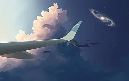 数字绘画 天空 云朵 星星 飞机 机翼 飞行 壁纸 3840×2160