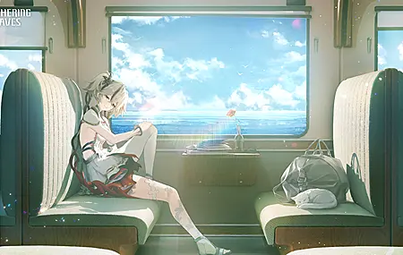 精选电子 游戏 角色 女孩 白发 呼啸波 猫咪 火车 晴朗 天空 云朵 白色丝袜 连衣裙 双胞胎 头饰 旅行包 壁纸 4096×2304