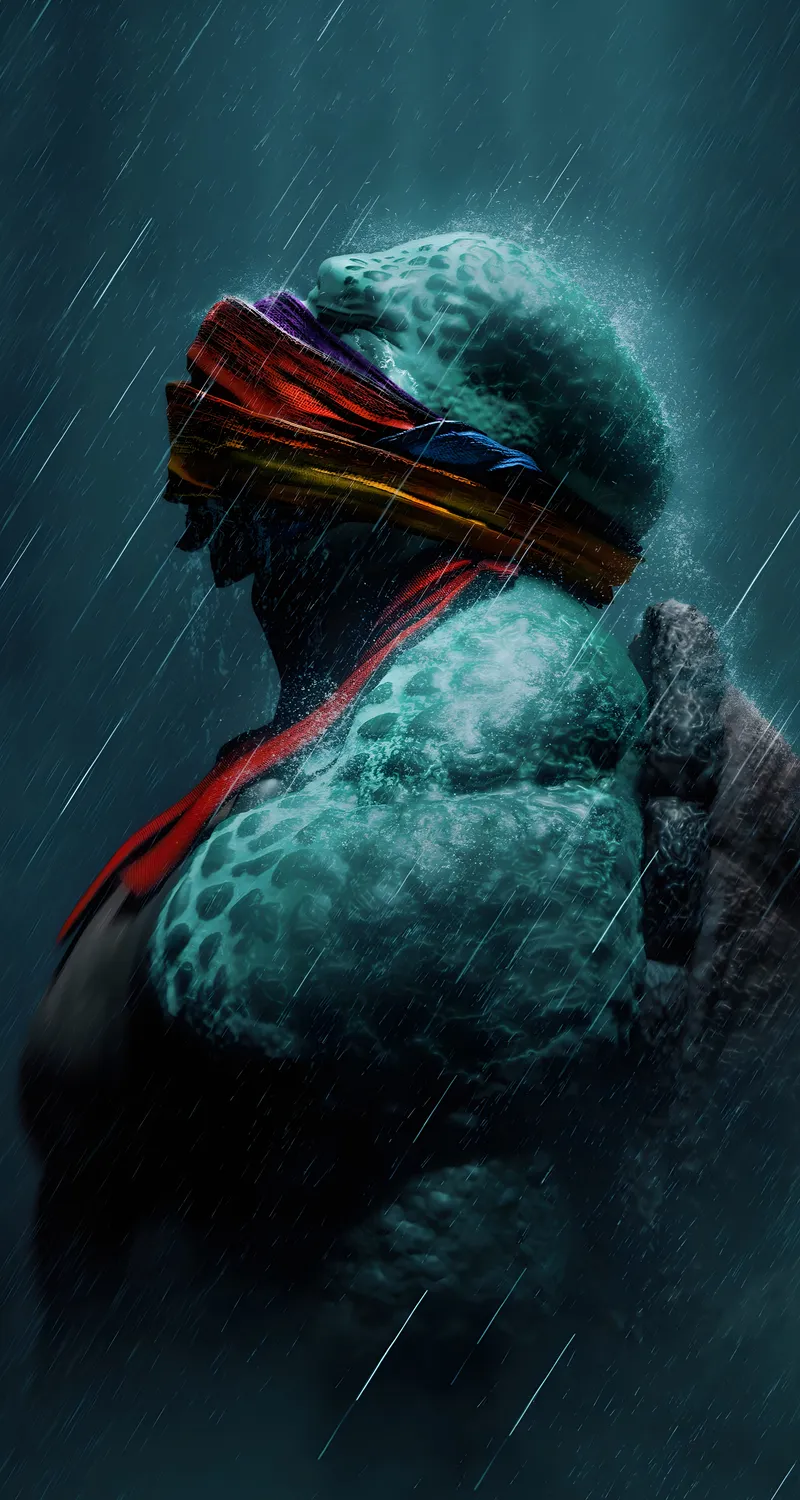 忍者神龟 乌龟 CGI 下雨 哭泣 眼泪 肖像 贝壳 简单背景 手机 4K高清壁纸 6268×8192