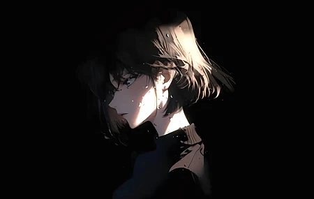 热门灰原哀 雨夜 黑色背景 带鱼屏2K 高清壁纸 3440×1440