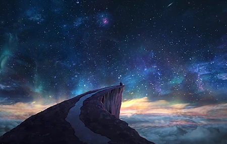 星空 山顶 一个人 梦幻 唯美 风景 高清壁纸 3840×2160