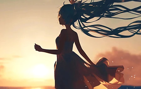 经典黄昏 大海 初音未来 带鱼屏 2K 壁纸 3440×1440