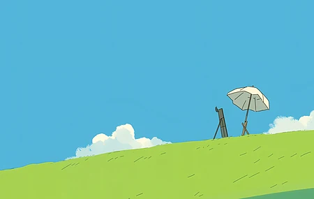 热门蓝色 草地 画板 简约风景 带鱼屏 2K 4K壁纸 3440×1440