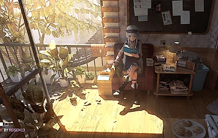 唯美雷森 动漫 女孩 猫咪 看书 推理社 阳台 黑板 高清壁纸 3872×2178