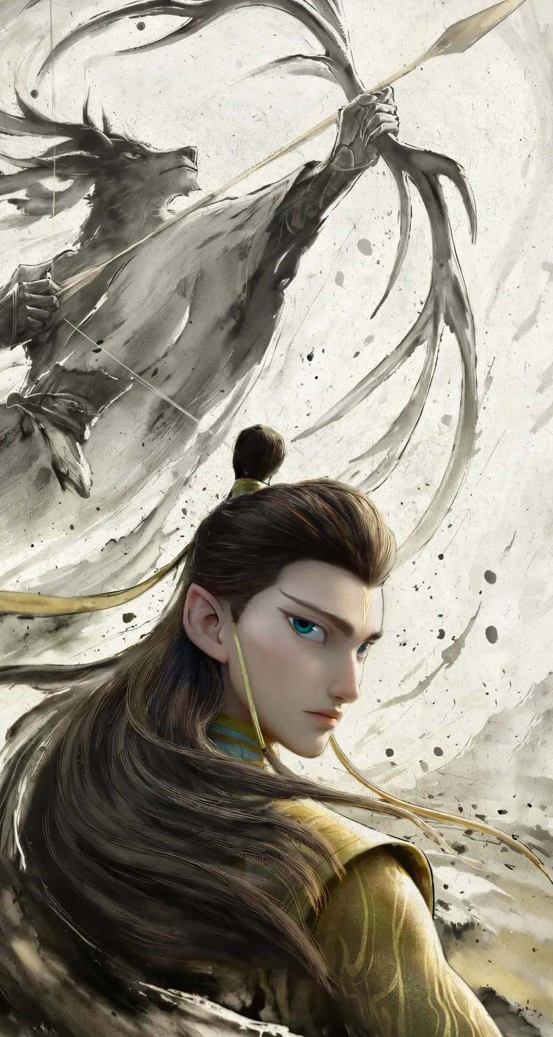 唯美哪吒 魔童闹海 鹿童 水墨 5k 手机图片 手机1080P 壁纸 2522×5460