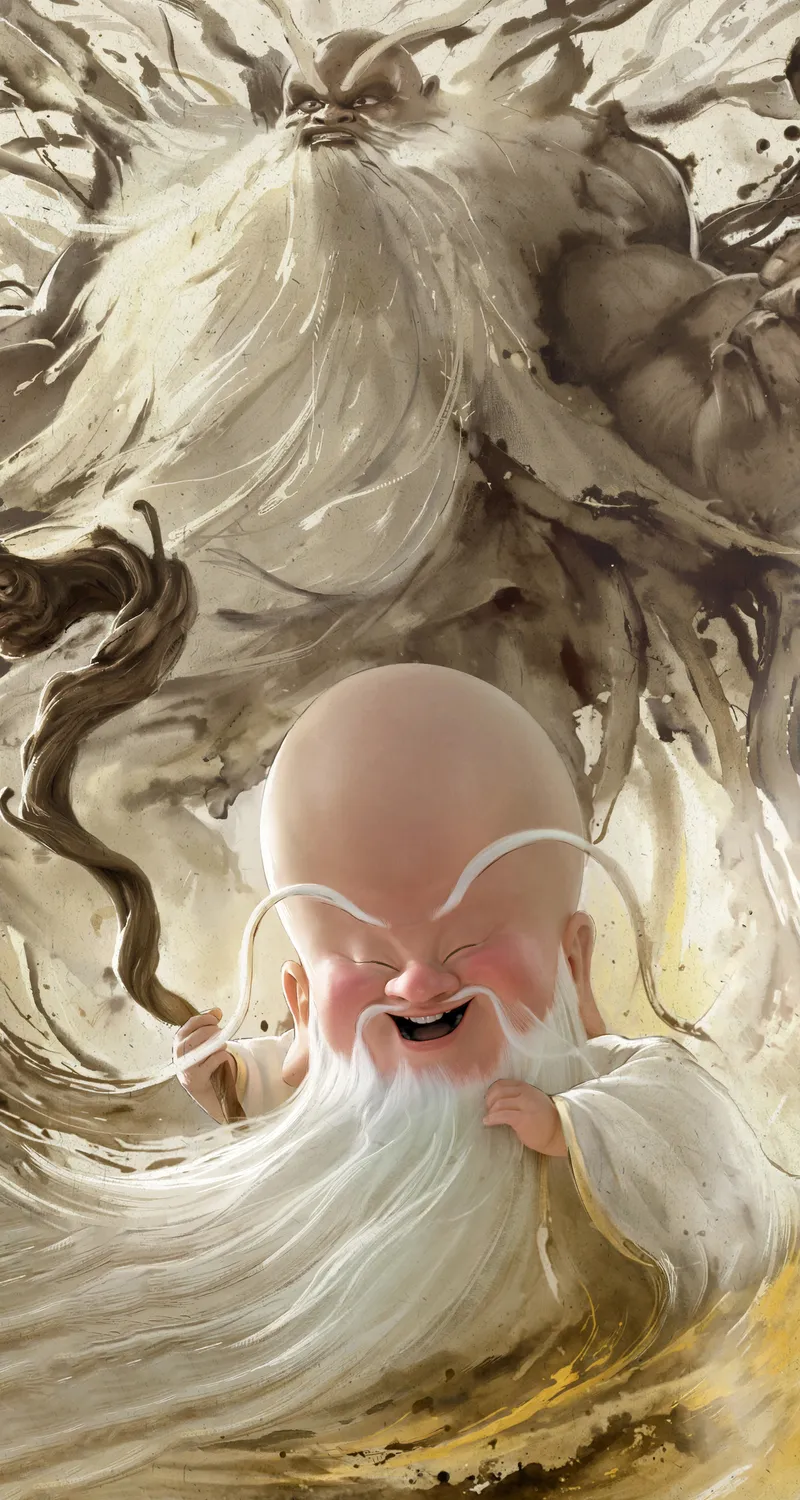 无量 仙翁 水墨 4k 高清 手机图片 哪吒 魔童闹海 手机 4K壁纸 1774×3840