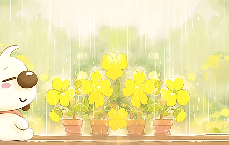 辛巴狗 花盆 花朵 带鱼屏2K 无水印壁纸 3440×1440