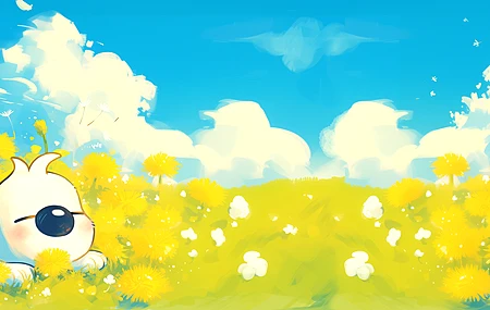 辛巴狗 花盆 花朵 带鱼屏2K蓝天 草地 2K 4K高清壁纸 3440×1440