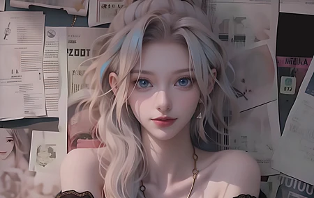 超清报纸墙 长卷发 大波浪 美女 无水印壁纸 4096×3048