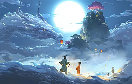 苍龙 抱月 神话 国风 2K 桌面壁纸 2880×1800