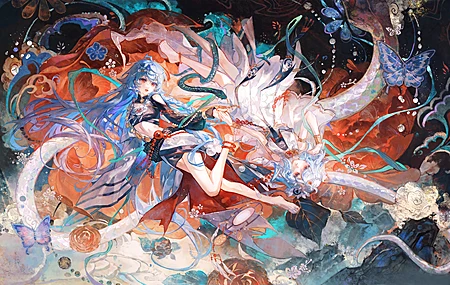 动漫 女孩 花 蝴蝶 唯美 2K 4K高清壁纸 2880×1800