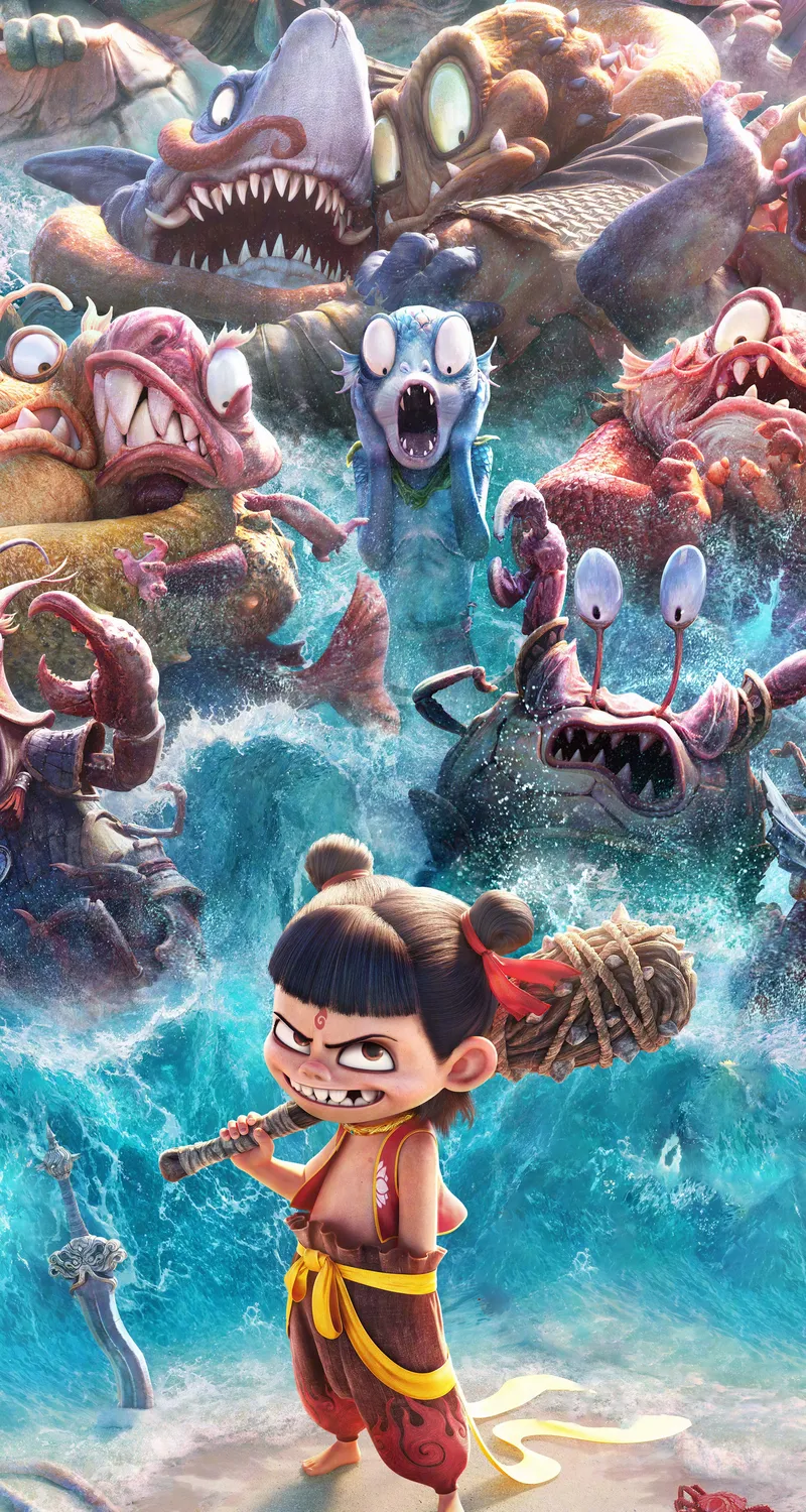 绝美哪吒 魔童闹海 螃蟹 鱼 4k 手机手机 无水印壁纸 1773×3840