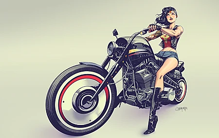 丹莫拉 自行车 女孩 DC 漫画 摩托车 纹身 手套 靴子 神奇女侠 壁纸 3840×2160