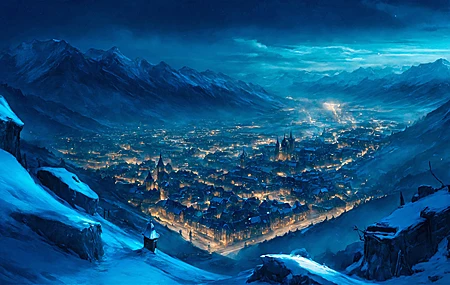 绚丽山谷之城 灯光 风景2K 手机壁纸 2880×1800