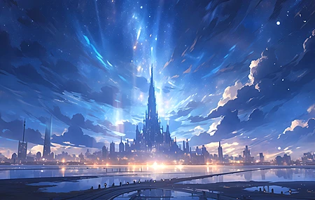 唯美星空之城 风景 4K贴纸 无水印壁纸 3840×2160