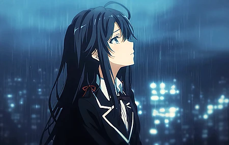 雪之下 雪乃 雨中 下雨 雨水 动漫 女孩 2K 壁纸 2880×1800