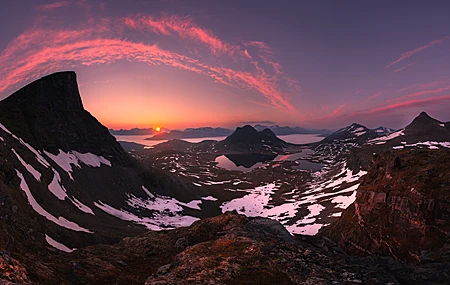自然 风景 山脉 雪 云 水 太阳 岩石 远景 日出 湖泊 壁纸 4500×2500