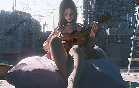 女性 吉他 插图 乐器 宽屏 项链 公式 4K高清壁纸 4000×2250
