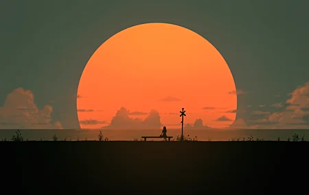 热门猪崎 坐 动漫 风景 插图 剪影 天空 太阳 海 长凳 户外 云 女孩 日落 树叶 阳光 高清壁纸 6000×4000