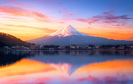 自然 风景 云 天空 雪山 山 水 湖 房屋 城镇 长泉 树木 4K高清壁纸 3840×2160